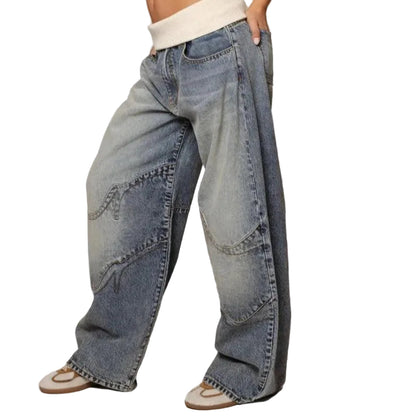 Damen Weit Geschnittene Jeans mit Paneeldesign-Women Pants-Alpenkind