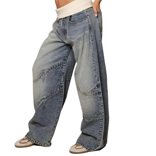 Damen Weit Geschnittene Jeans mit Paneeldesign-Women Pants-Alpenkind