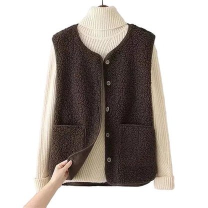 Damen Weste mit Knopfleiste und Aufgesetzten Taschen-Women Outerwear-Alpenkind