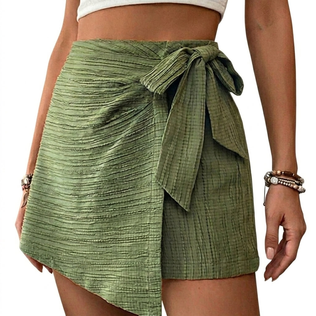 Damen-Wickel-Skort mit Strukturmuster und Bindedetail-Skirt for women-Alpenkind