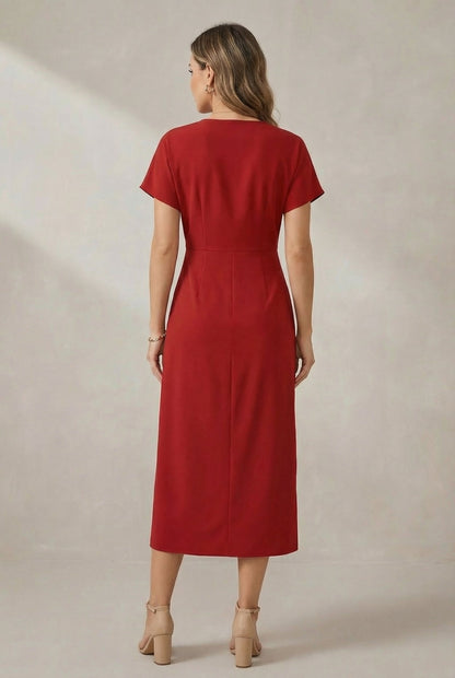 Damen-Wickelkleid in Midi-Länge mit V-Ausschnitt-Midi Dress-Alpenkind