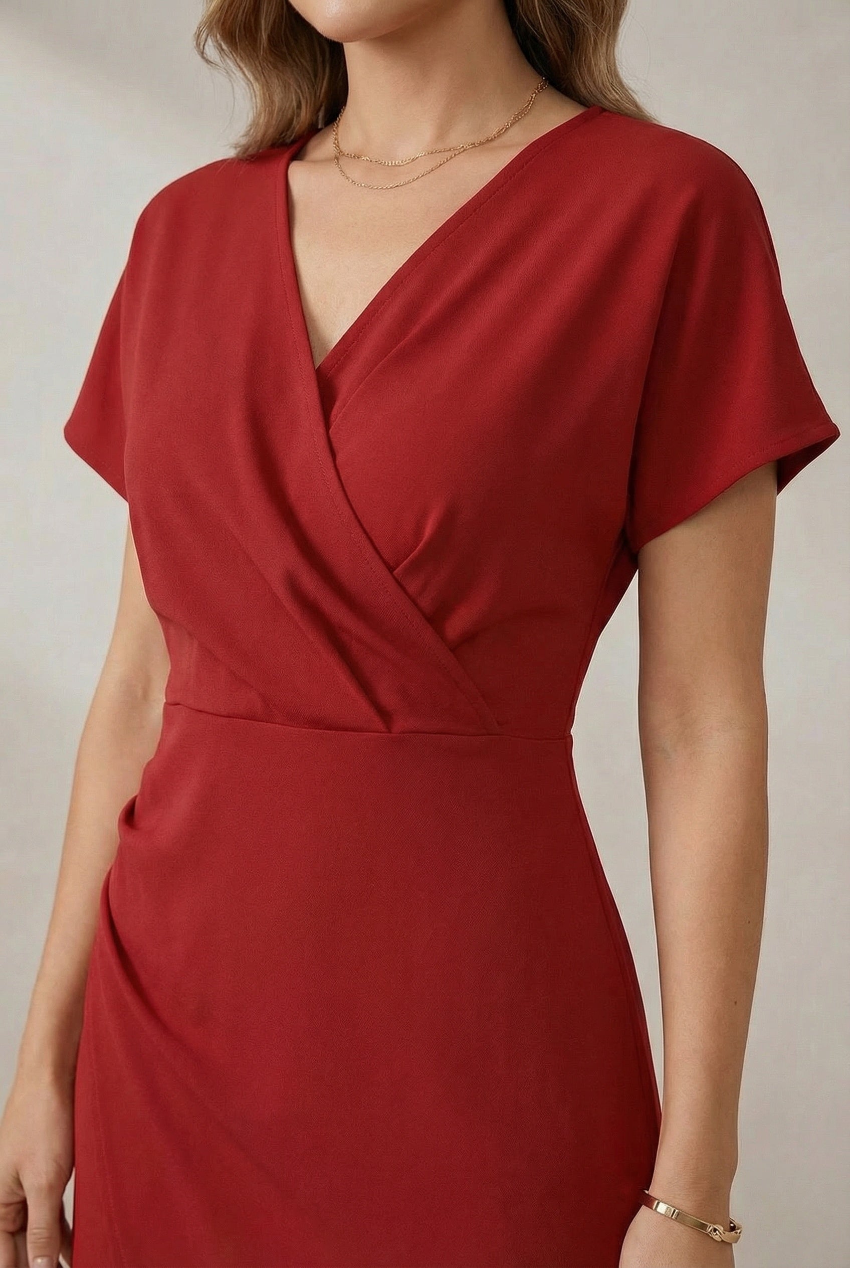 Damen-Wickelkleid in Midi-Länge mit V-Ausschnitt-Midi Dress-Alpenkind