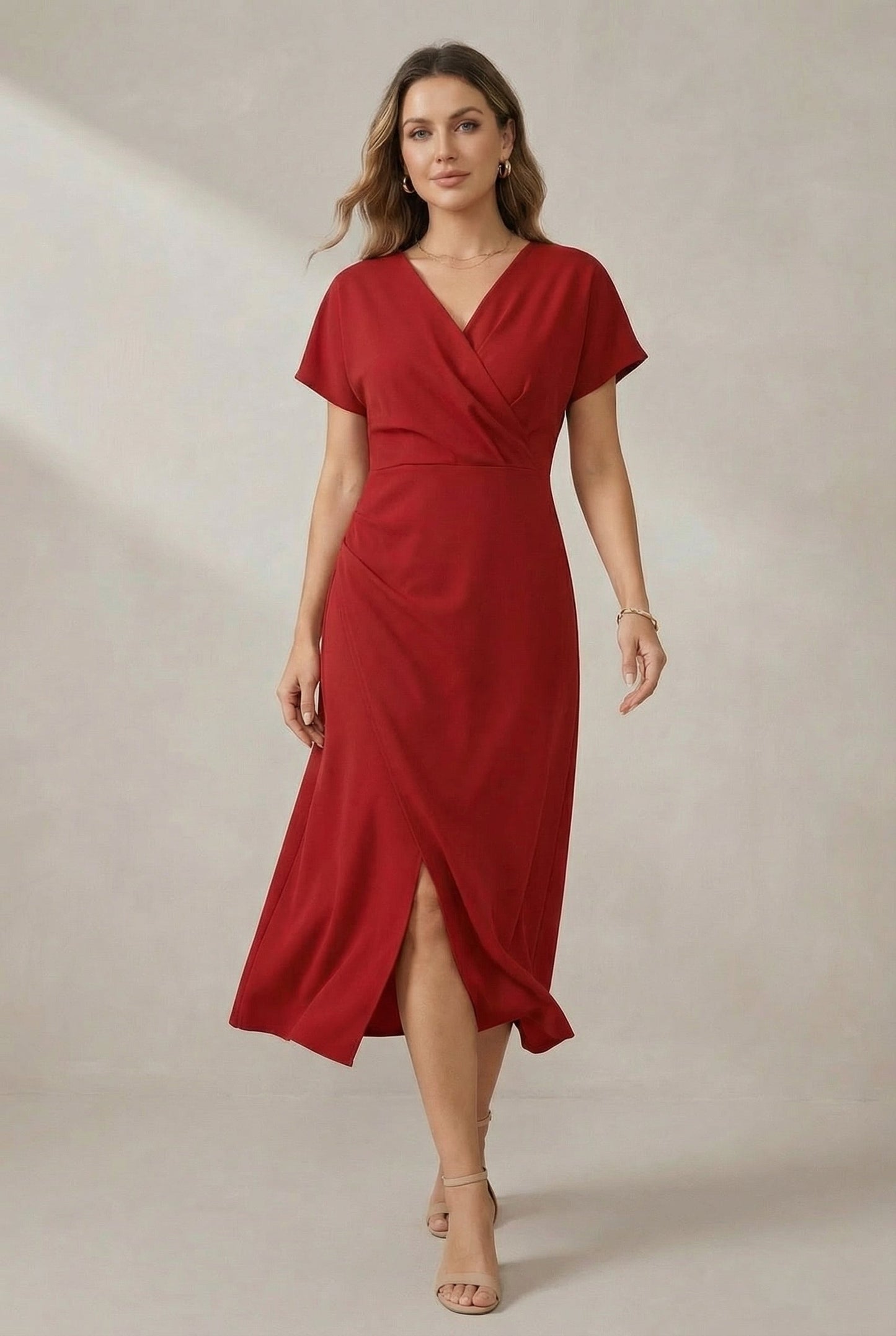 Damen-Wickelkleid in Midi-Länge mit V-Ausschnitt-Midi Dress-Alpenkind