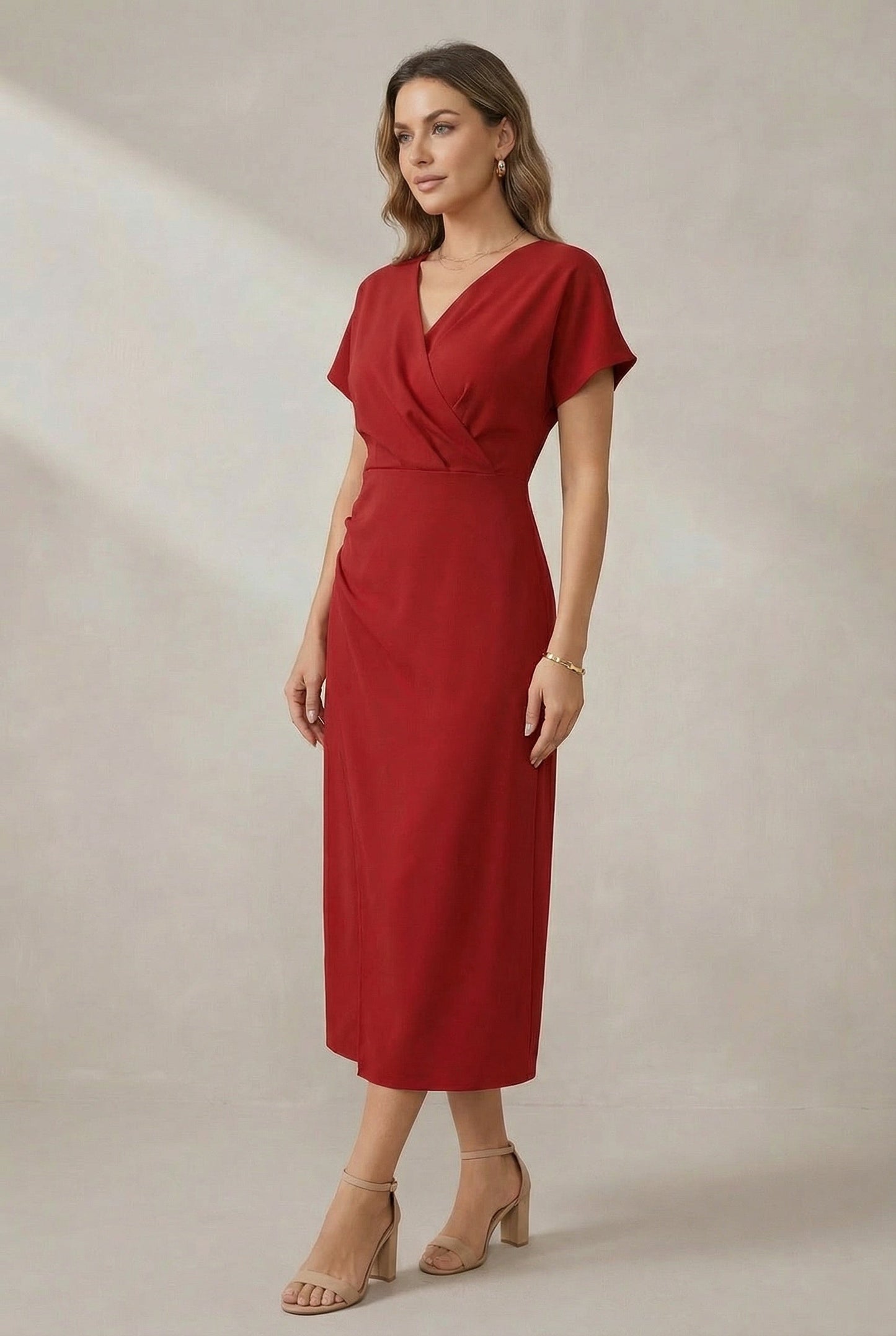 Damen-Wickelkleid in Midi-Länge mit V-Ausschnitt-Midi Dress-Alpenkind