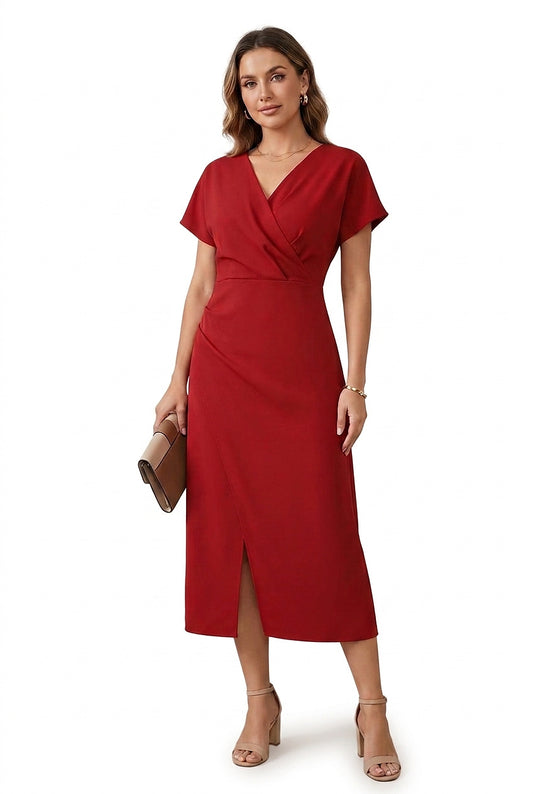 Damen-Wickelkleid in Midi-Länge mit V-Ausschnitt-Midi Dress-Alpenkind