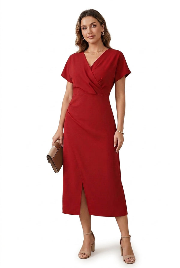 Damen-Wickelkleid in Midi-Länge mit V-Ausschnitt-Midi Dress-Alpenkind