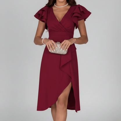 Damen-Wickelkleid in Midilänge mit Rüschenärmeln-Midi Dress-Alpenkind