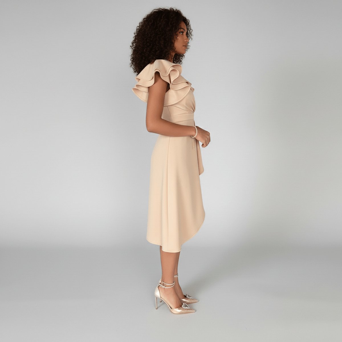 Damen-Wickelkleid in Midilänge mit Rüschenärmeln-Midi Dress-Alpenkind