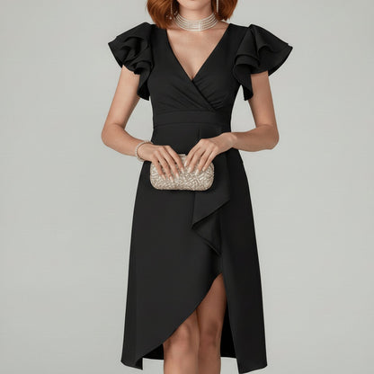 Damen-Wickelkleid in Midilänge mit Rüschenärmeln-Midi Dress-Alpenkind