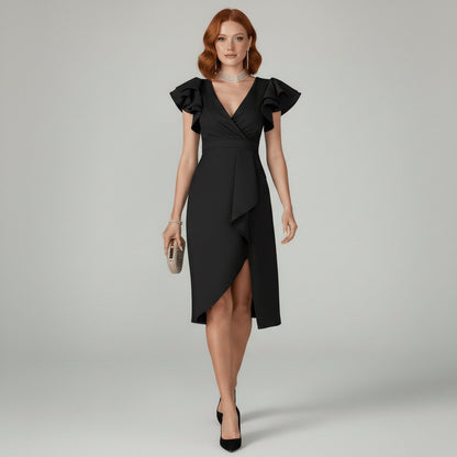 Damen-Wickelkleid in Midilänge mit Rüschenärmeln-Midi Dress-Alpenkind