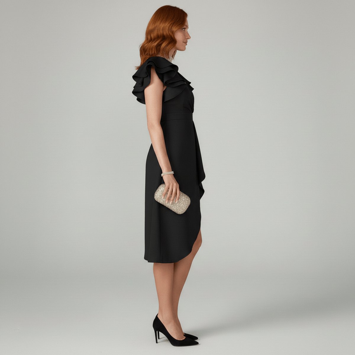 Damen-Wickelkleid in Midilänge mit Rüschenärmeln-Midi Dress-Alpenkind
