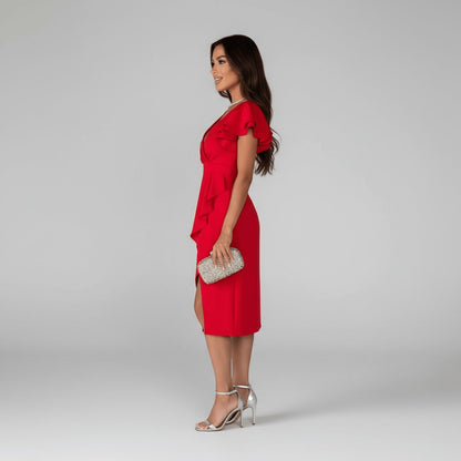 Damen-Wickelkleid in Midilänge mit Rüschenärmeln-Midi Dress-Alpenkind