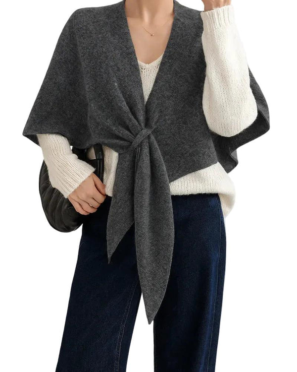 Damen Wickelponcho mit Knoten und V Ausschnitt-Women Accessories-Alpenkind