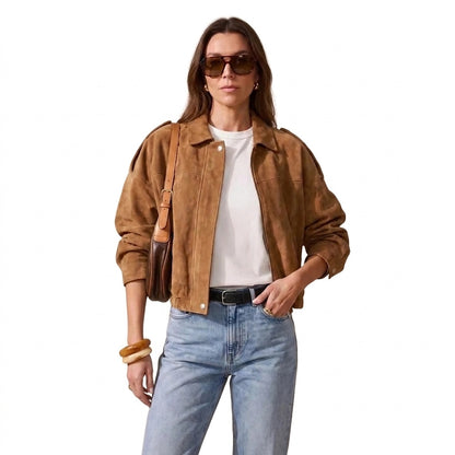 Damen-Wildleder-Bomberjacke mit Reißverschluss und Knopfleiste-Jacket for women-Alpenkind
