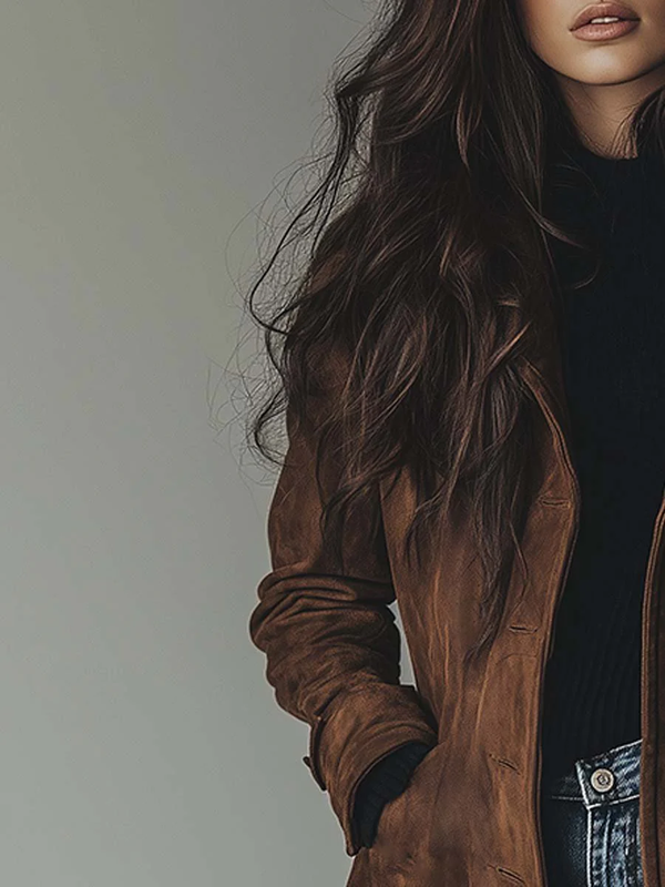 Damen-Wildleder-Trenchcoat mit Knopfleiste-Coats for women-Alpenkind