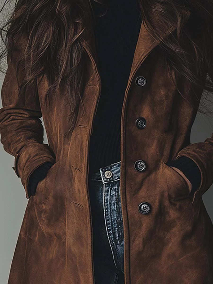 Damen-Wildleder-Trenchcoat mit Knopfleiste-Coats for women-Alpenkind