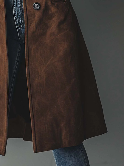Damen-Wildleder-Trenchcoat mit Knopfleiste-Coats for women-Alpenkind