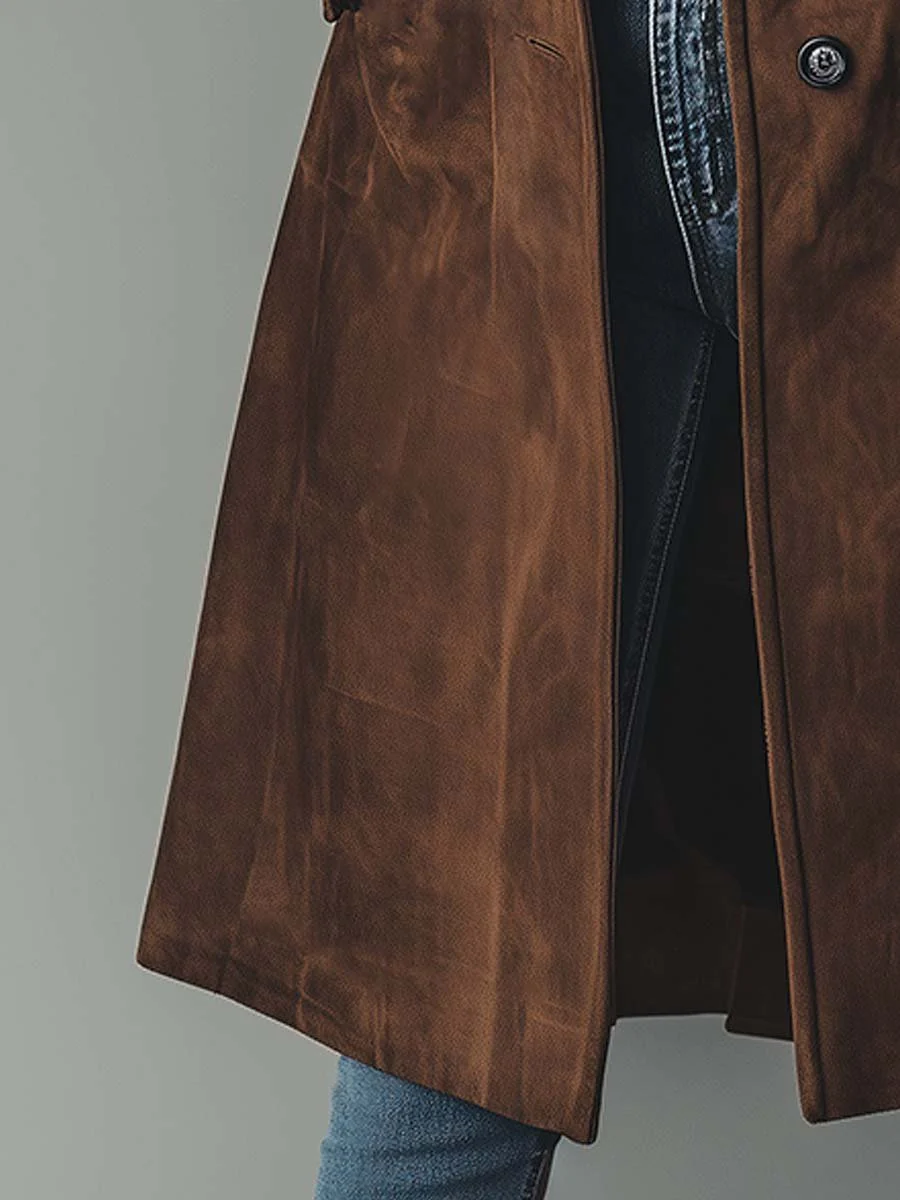 Damen-Wildleder-Trenchcoat mit Knopfleiste-Coats for women-Alpenkind
