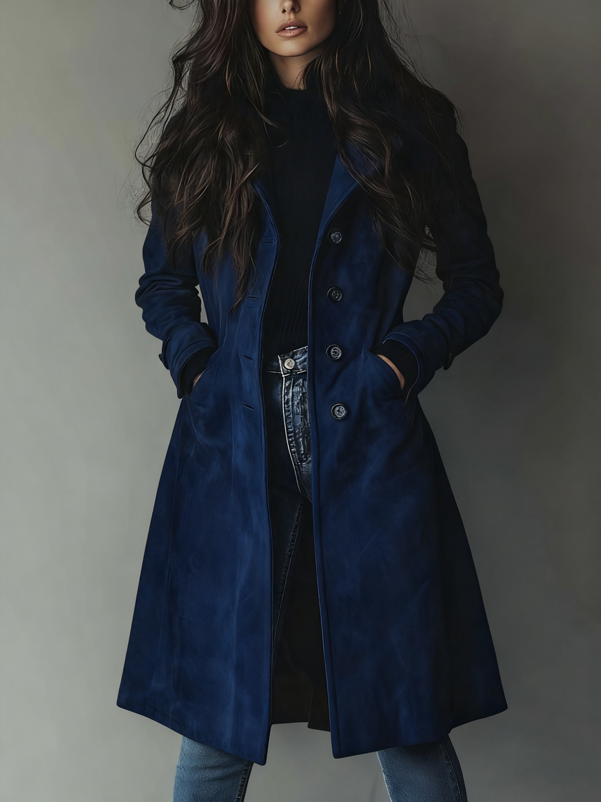 Damen-Wildleder-Trenchcoat mit Knopfleiste-Coats for women-Alpenkind