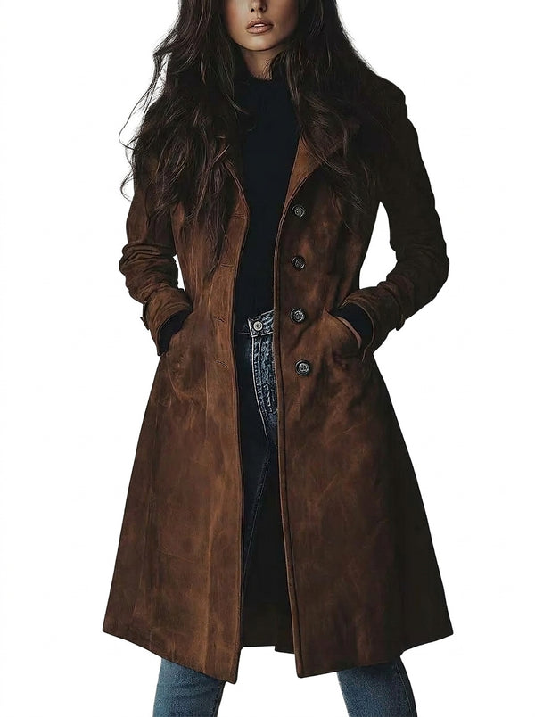 Damen-Wildleder-Trenchcoat mit Knopfleiste-Coats for women-Alpenkind