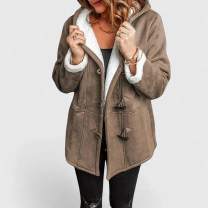 Damen-Wildledermantel mit Knebelknöpfen und Kapuze-Coats for women-Alpenkind