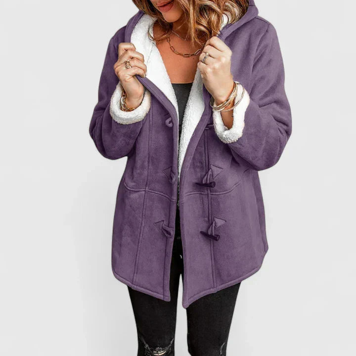Damen-Wildledermantel mit Knebelknöpfen und Kapuze-Coats for women-Alpenkind