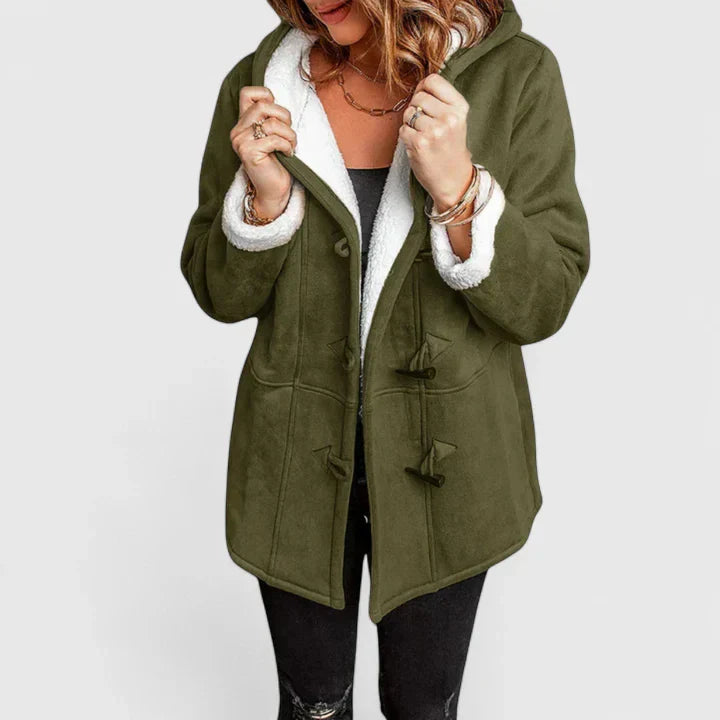 Damen-Wildledermantel mit Knebelknöpfen und Kapuze-Coats for women-Alpenkind