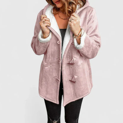 Damen-Wildledermantel mit Knebelknöpfen und Kapuze-Coats for women-Alpenkind