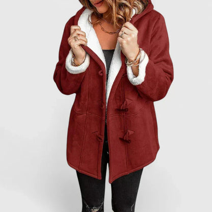 Damen-Wildledermantel mit Knebelknöpfen und Kapuze-Coats for women-Alpenkind