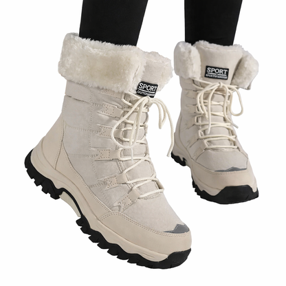Damen Winterstiefel mit Schnürung und Kunstfellkragen-Women Footwear-Alpenkind