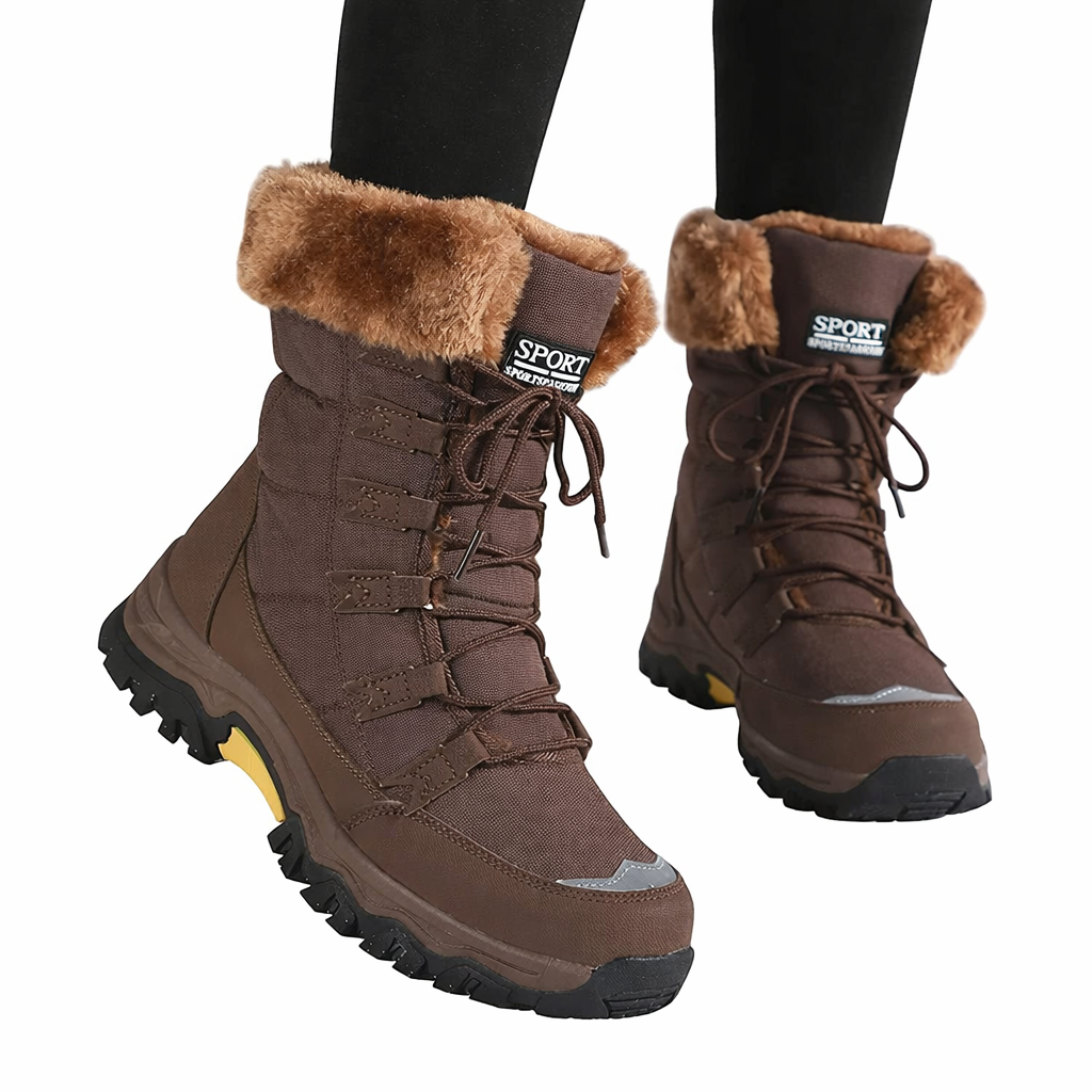 Damen Winterstiefel mit Schnürung und Kunstfellkragen-Women Footwear-Alpenkind