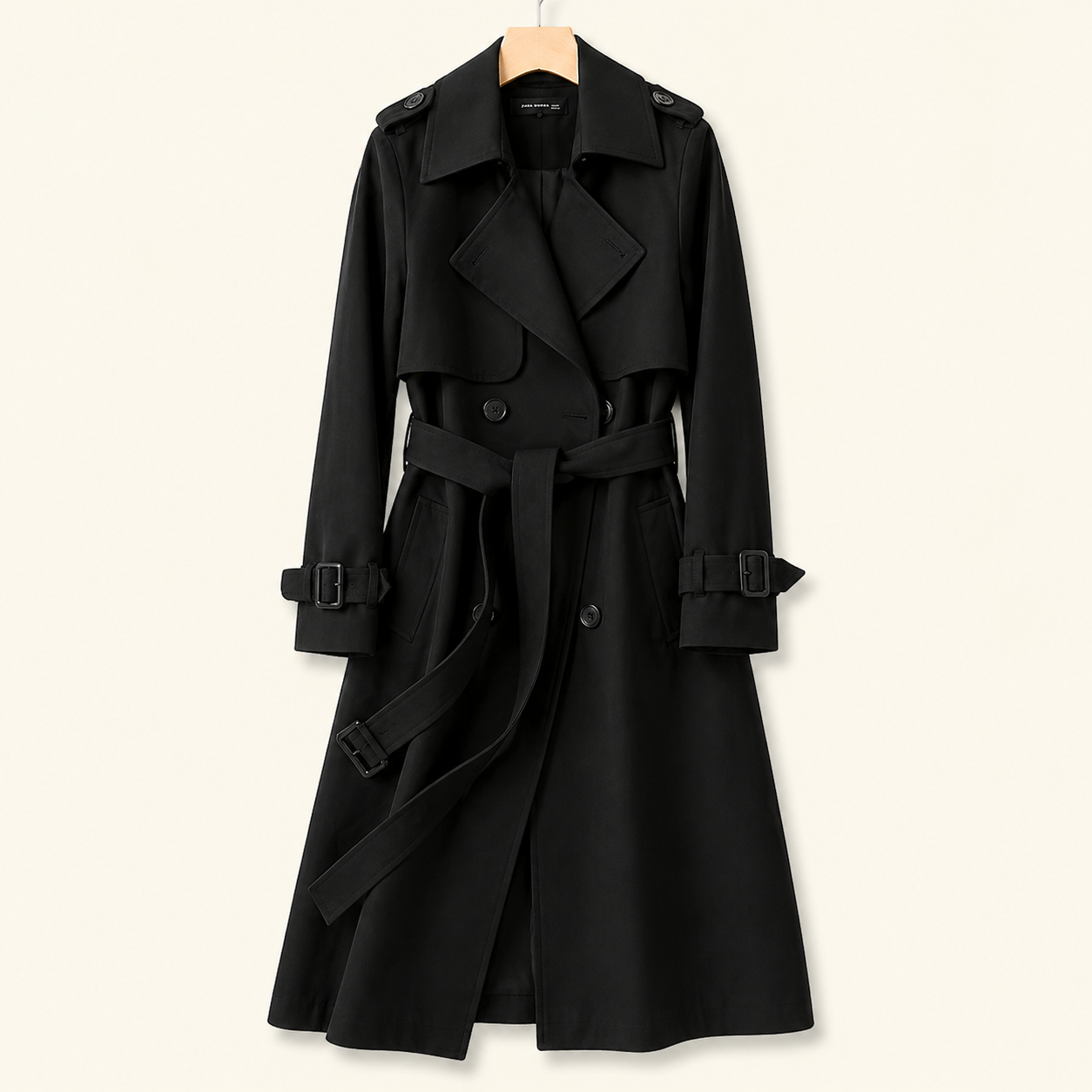 Damen Zweireihiger Trenchcoat mit Gürtel und Reverskragen sowie Ärmelriemen-Women Coats-Alpenkind