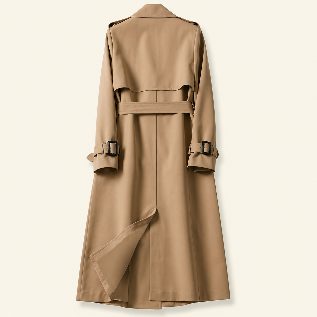 Damen Zweireihiger Trenchcoat mit Gürtel und Reverskragen sowie Ärmelriemen-Women Coats-Alpenkind