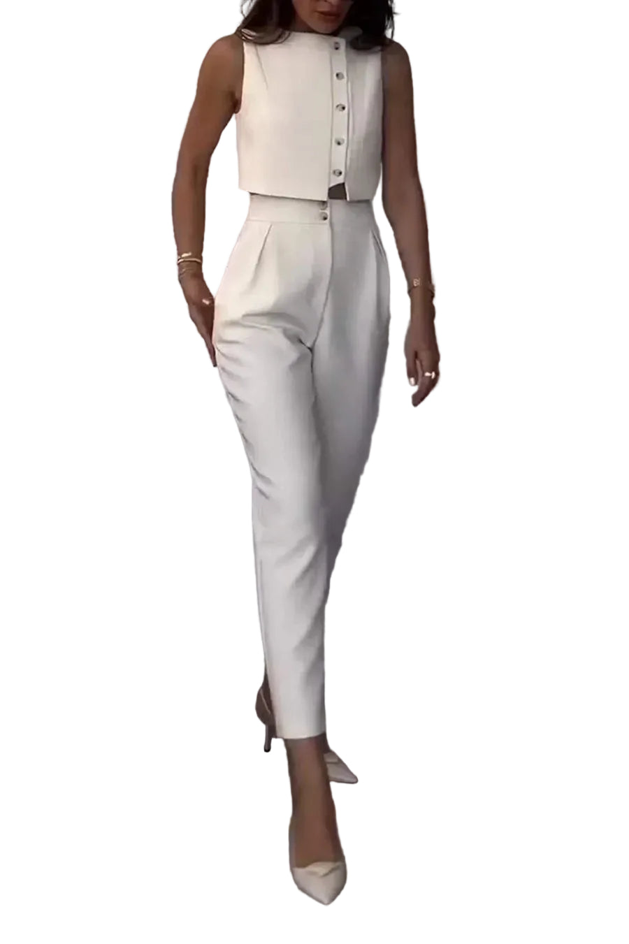 Damen-Zweiteiler mit ärmellosem Oberteil und Hose mit geradem Bein-Sets for women-Alpenkind