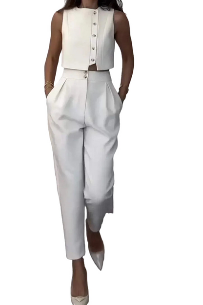 Damen-Zweiteiler mit ärmellosem Oberteil und Hose mit geradem Bein-Sets for women-Alpenkind