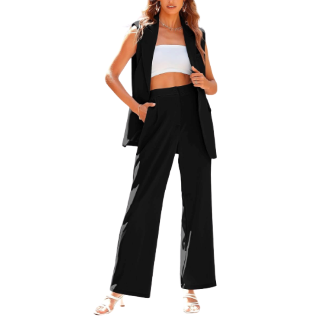Damen Zweiteiler mit ärmelloser Weste und weiter Hose-Sets for women-Alpenkind