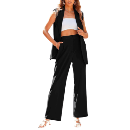 Damen Zweiteiler mit ärmelloser Weste und weiter Hose-Sets for women-Alpenkind