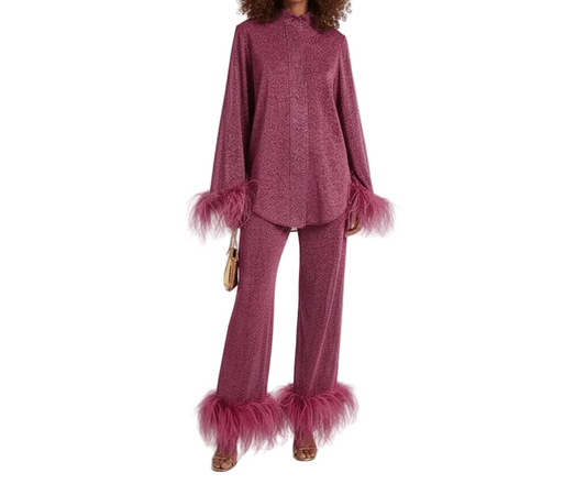 Damen Zweiteiler mit Hemd und Hose mit Federbesatz-Sets for women-Alpenkind
