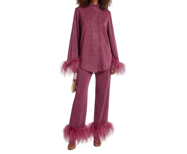 Damen Zweiteiler mit Hemd und Hose mit Federbesatz-Sets for women-Alpenkind