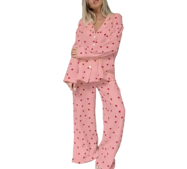 Damen Zweiteiler mit Knopfleiste und weiter Hose-Sets for women-Alpenkind