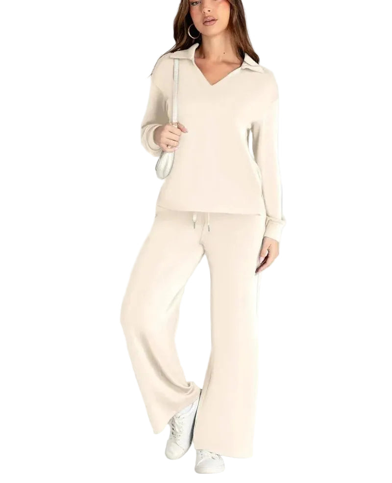 Damen-Zweiteiler mit langärmligem Oberteil und Hose mit geradem Bein-Sets for women-Alpenkind