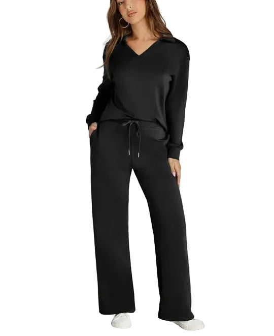 Damen-Zweiteiler mit langärmligem Oberteil und Hose mit geradem Bein-Sets for women-Alpenkind