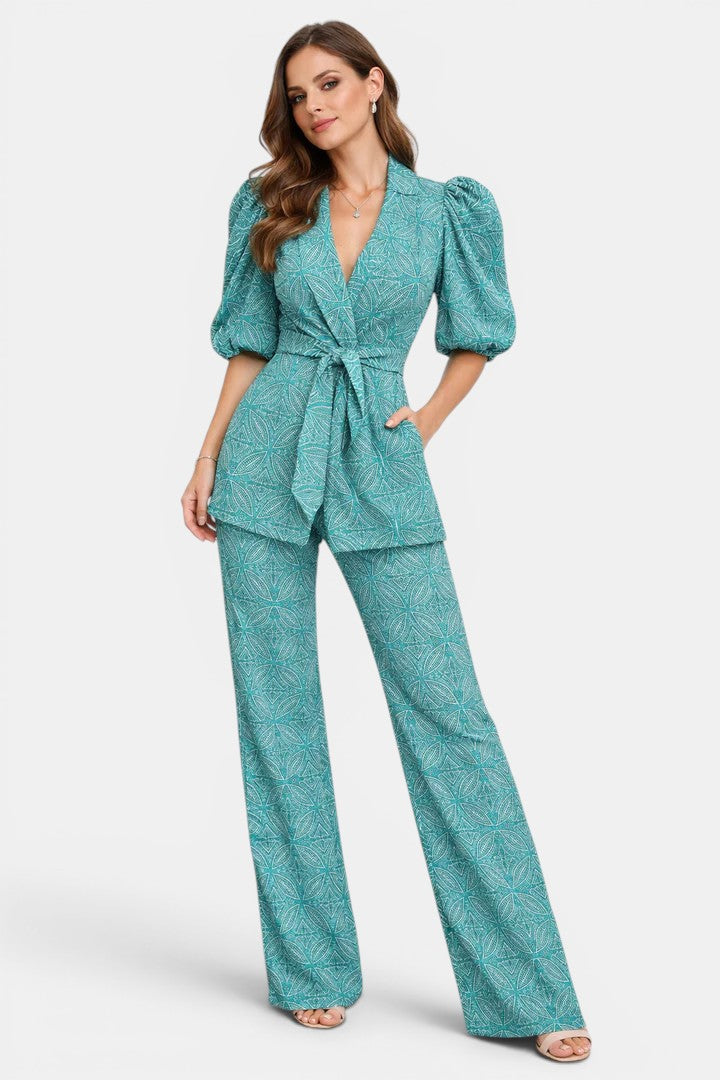 Damen-Zweiteiler mit Muster und Puffärmeln-Sets for women-Alpenkind