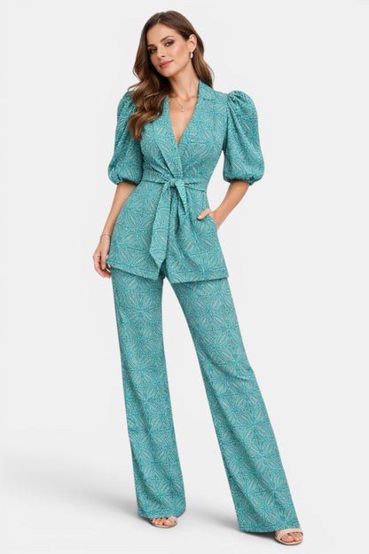 Damen-Zweiteiler mit Muster und Puffärmeln-Sets for women-Alpenkind