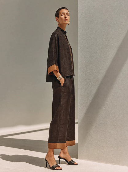 Damen-Zweiteiler mit Reißverschluss-Oberteil und Wide-Leg-Hose-Sets for women-Alpenkind