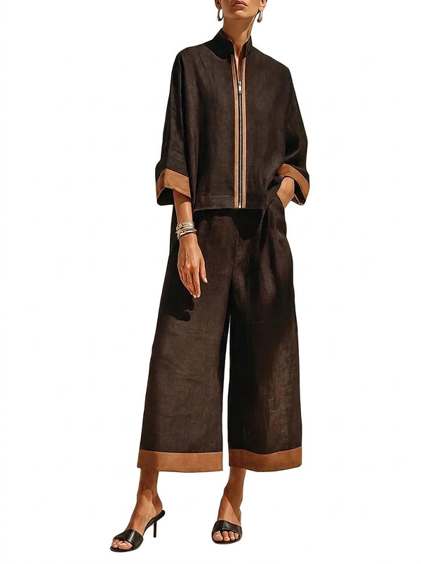 Damen-Zweiteiler mit Reißverschluss-Oberteil und Wide-Leg-Hose-Sets for women-Alpenkind