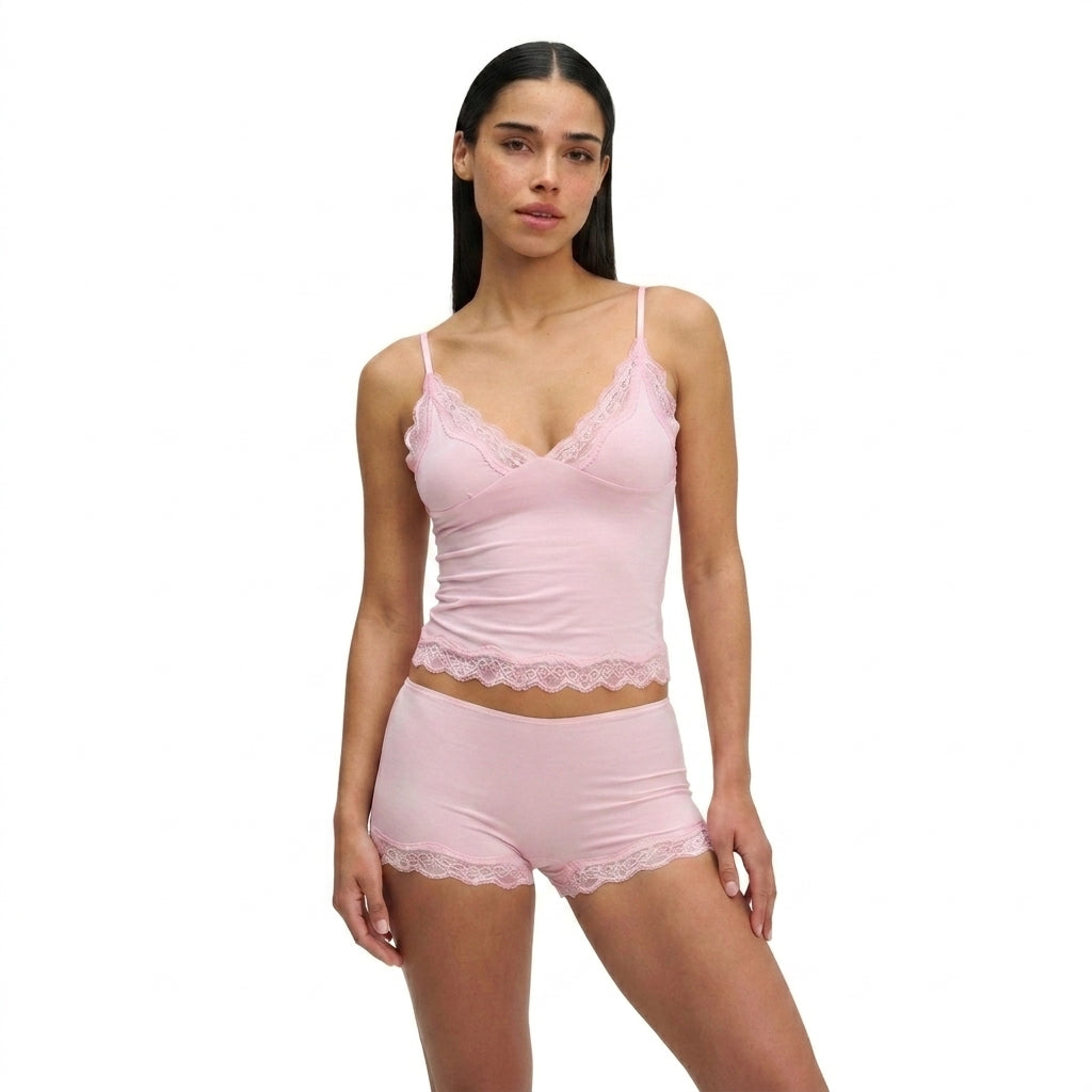 Damen Zweiteiler mit Spitzenbesatz und verstellbaren Trägern-Sets for women-Alpenkind