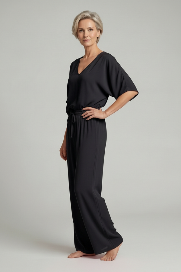 Damen Zweiteiler mit V-Ausschnitt-Oberteil und weiter Hose-Sets for women-Alpenkind