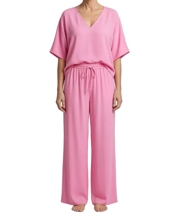 Damen Zweiteiler mit V-Ausschnitt-Oberteil und weiter Hose-Sets for women-Alpenkind