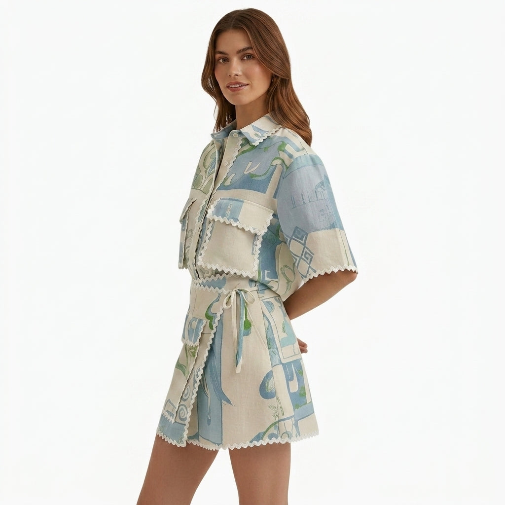 Damen Zweiteiliges Hemd- und Wickelrock-Set mit Druckmuster-Sets for women-Alpenkind